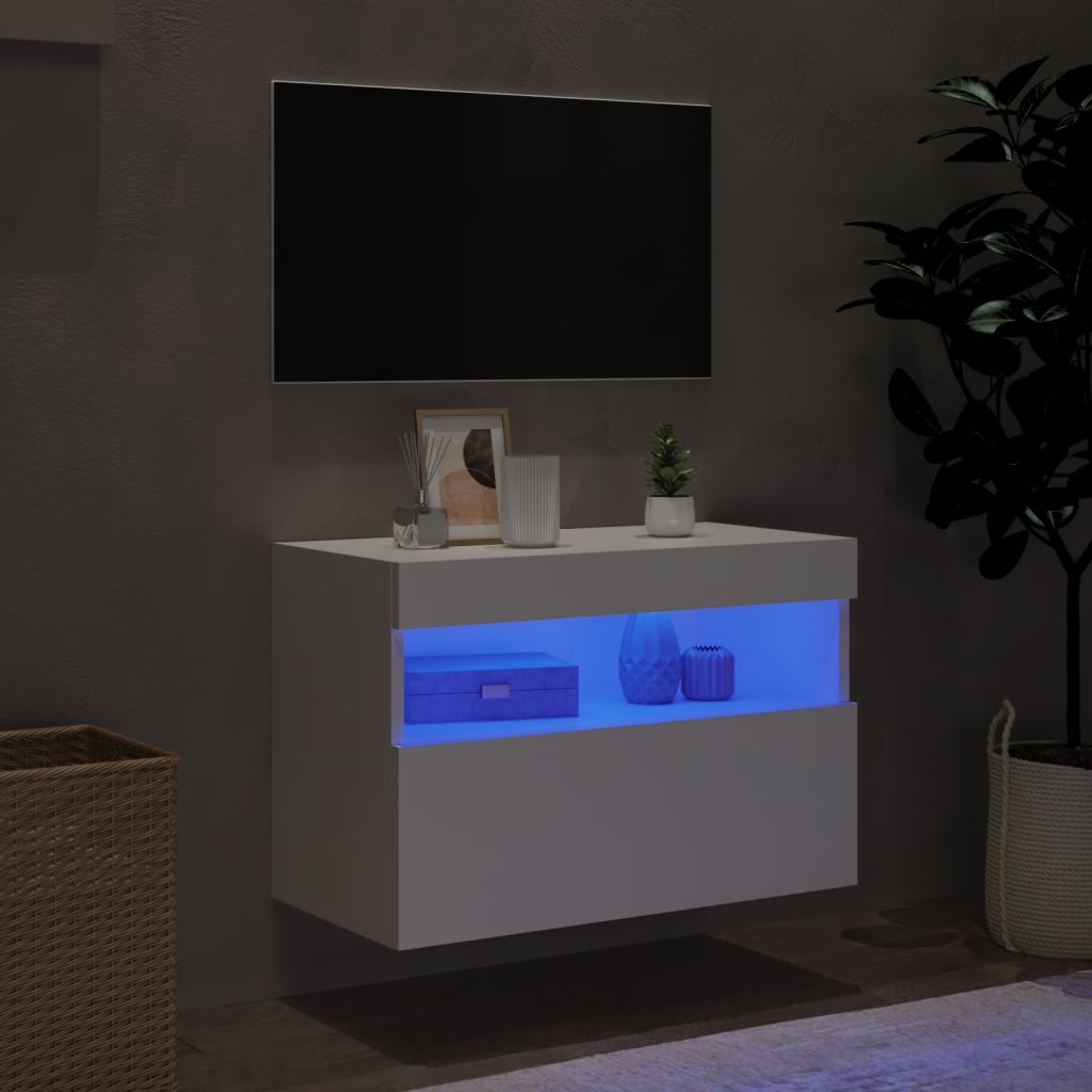 Tv-Wandmeubel Met Led-Verlichting 60X30X40 Cm Wit