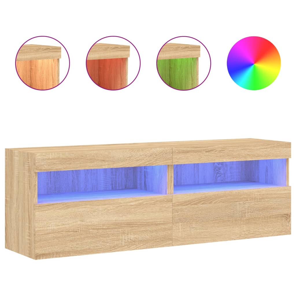 Tv-Wandmeubels Met Led 2 St 60X30X40 Cm Sonoma Eikenkleurig