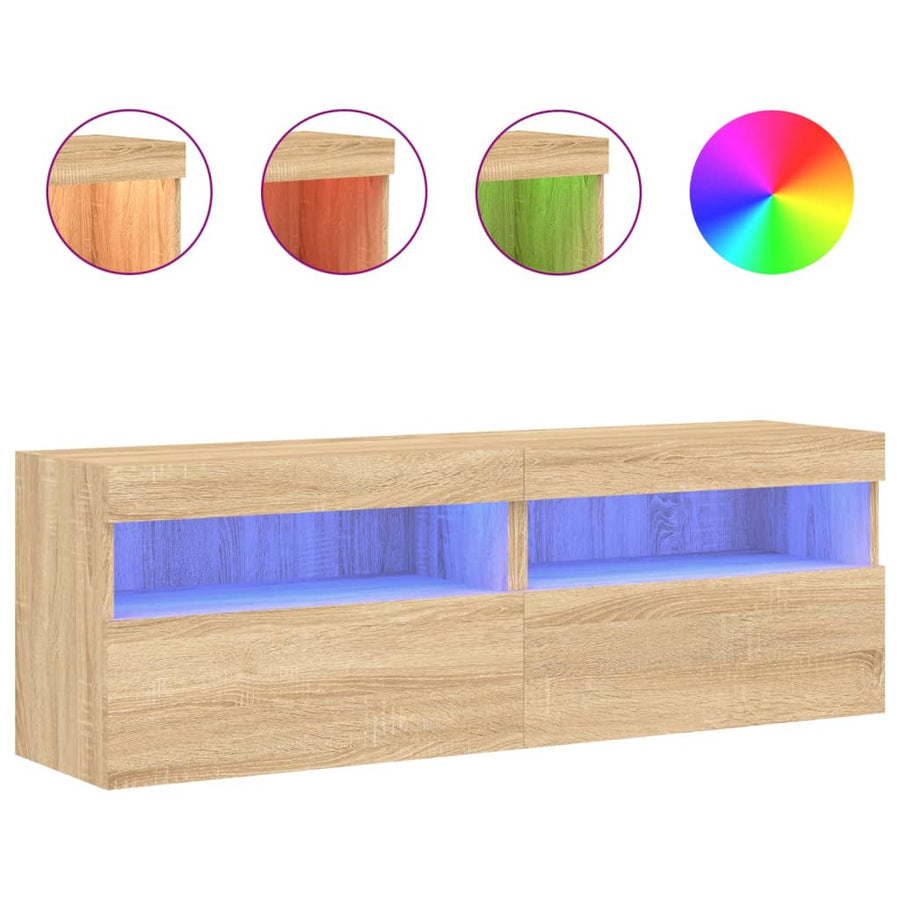 Tv-Wandmeubels Met Led 2 St 60X30X40 Cm Sonoma Eikenkleurig