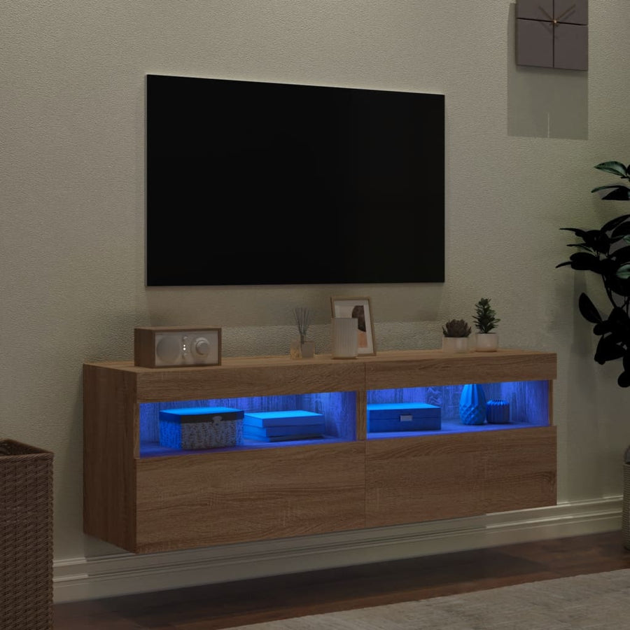 Tv-Wandmeubels Met Led 2 St 60X30X40 Cm Sonoma Eikenkleurig