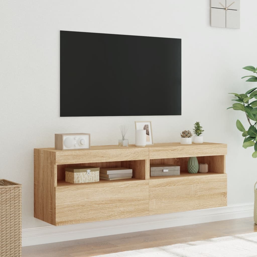 Tv-Wandmeubels Met Led 2 St 60X30X40 Cm Sonoma Eikenkleurig
