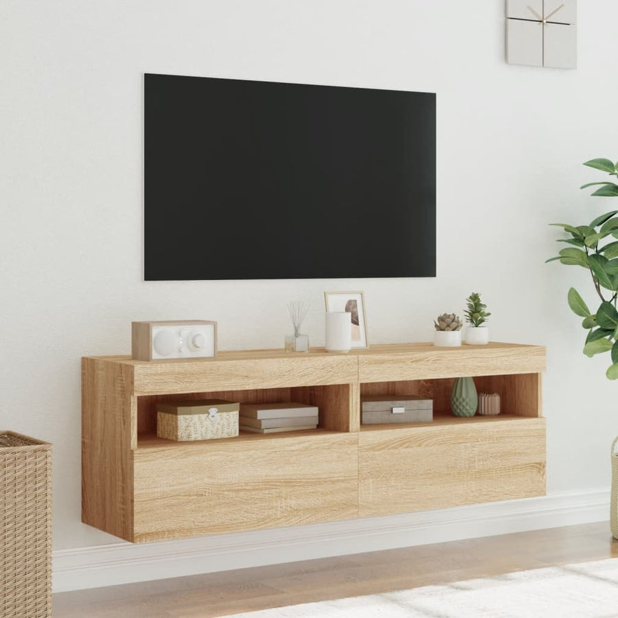 Tv-Wandmeubels Met Led 2 St 60X30X40 Cm Sonoma Eikenkleurig