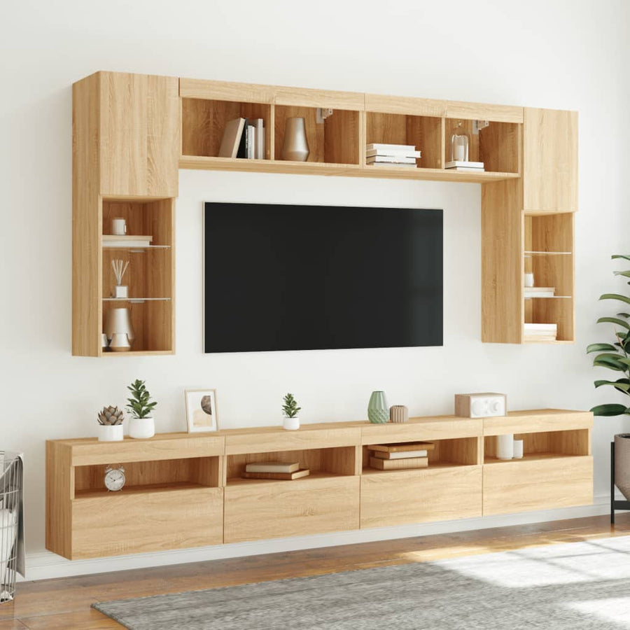 Tv-Wandmeubels Met Led 2 St 60X30X40 Cm Sonoma Eikenkleurig