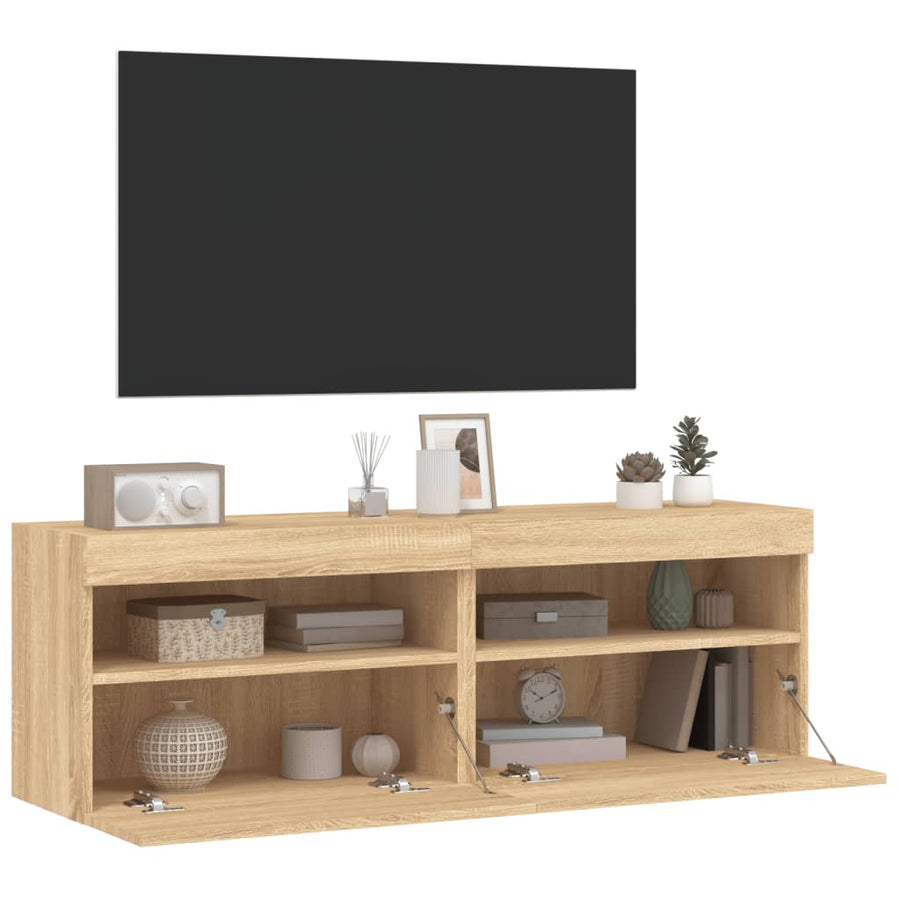 Tv-Wandmeubels Met Led 2 St 60X30X40 Cm Sonoma Eikenkleurig
