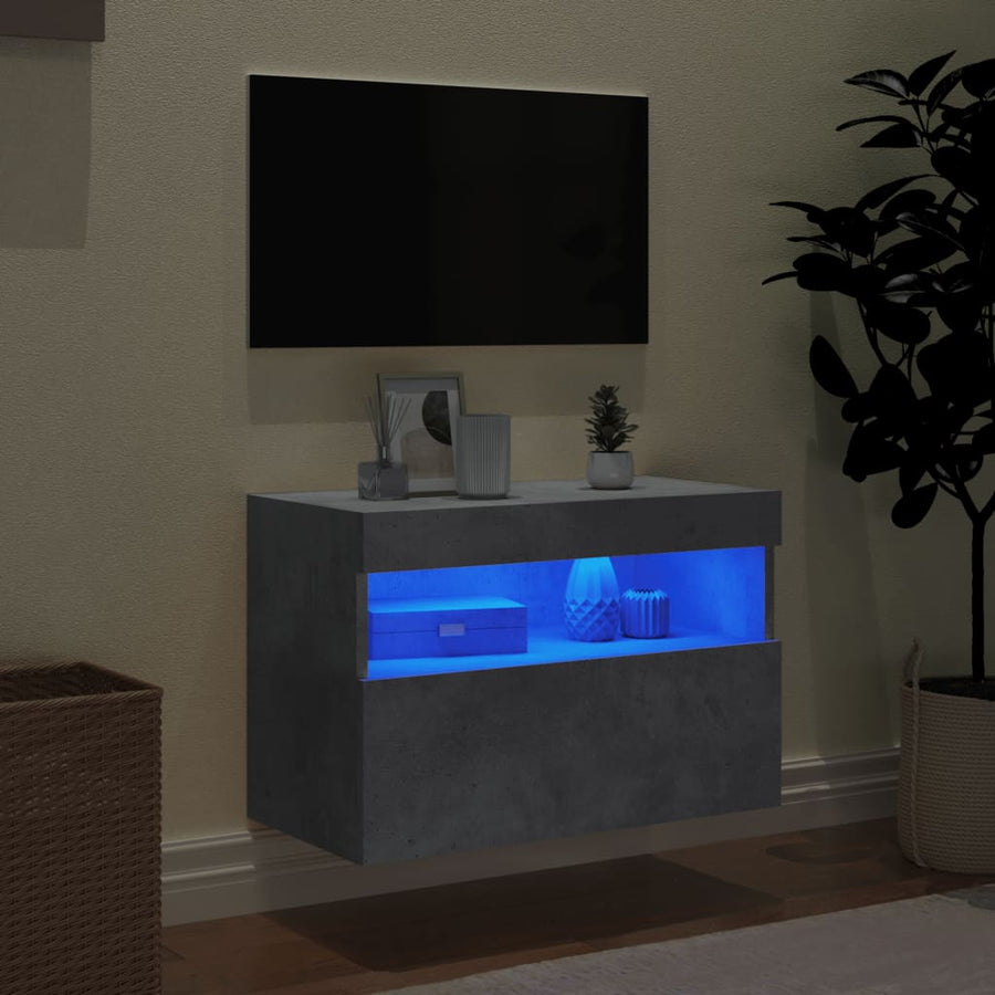 Tv-Wandmeubel Met Led-Verlichting 60X30X40 Cm Betongrijs