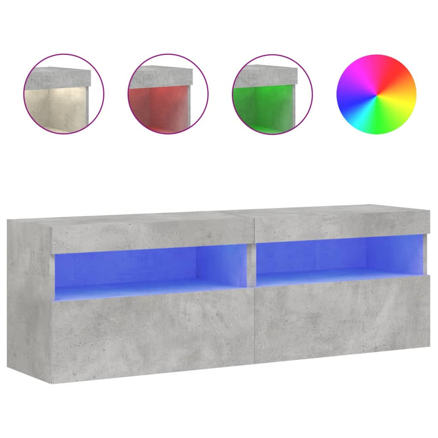 Tv-Wandmeubels Met Led 2 St 60X30X40 Cm Betongrijs