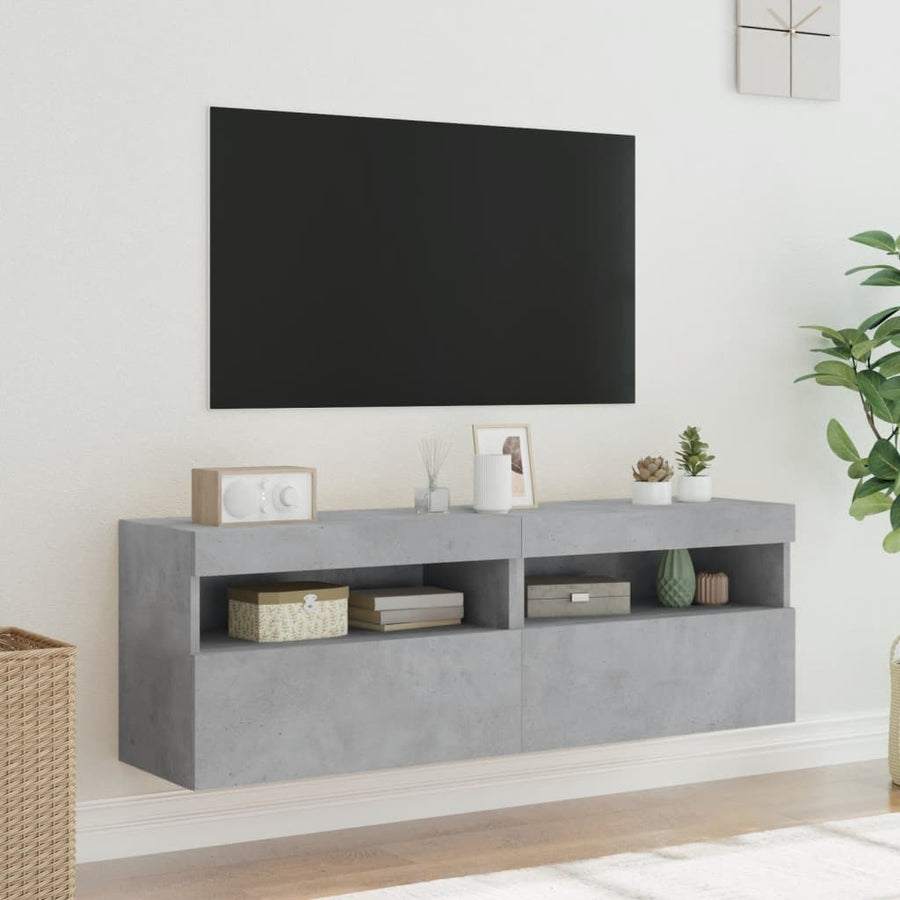 Tv-Wandmeubels Met Led 2 St 60X30X40 Cm Betongrijs