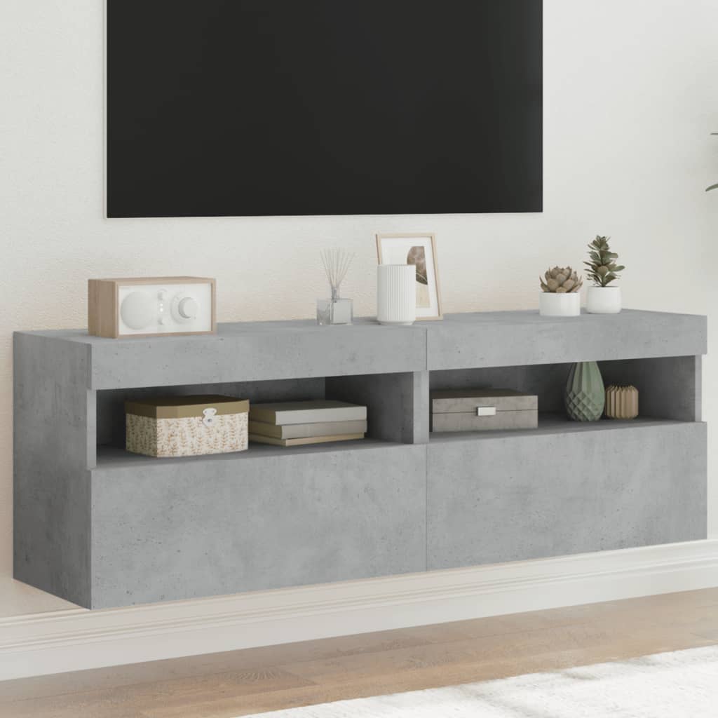 Tv-Wandmeubels Met Led 2 St 60X30X40 Cm Betongrijs