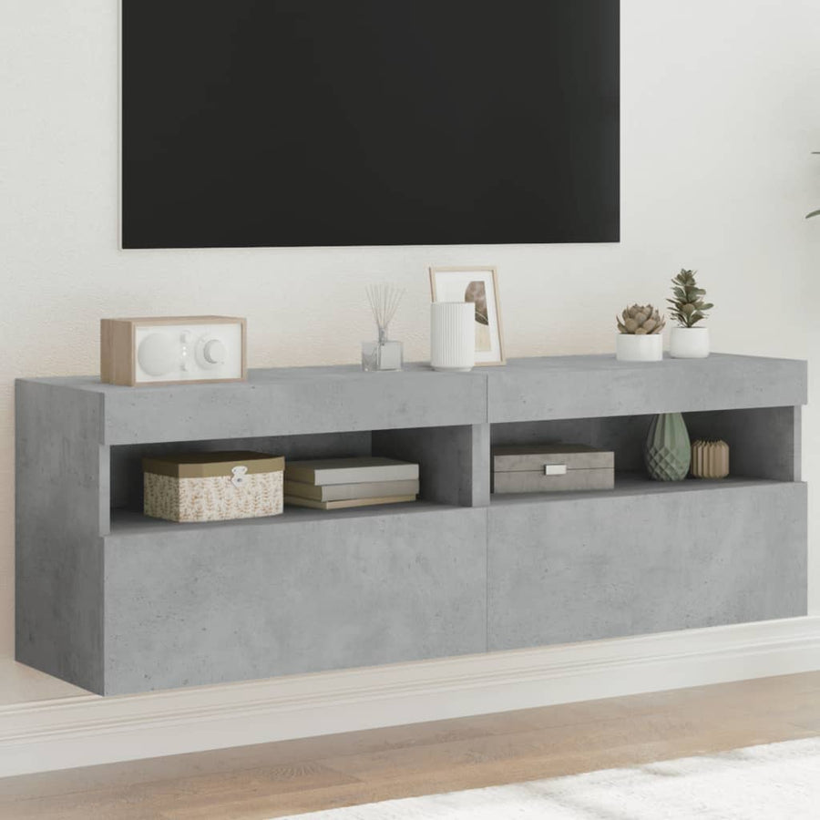 Tv-Wandmeubels Met Led 2 St 60X30X40 Cm Betongrijs