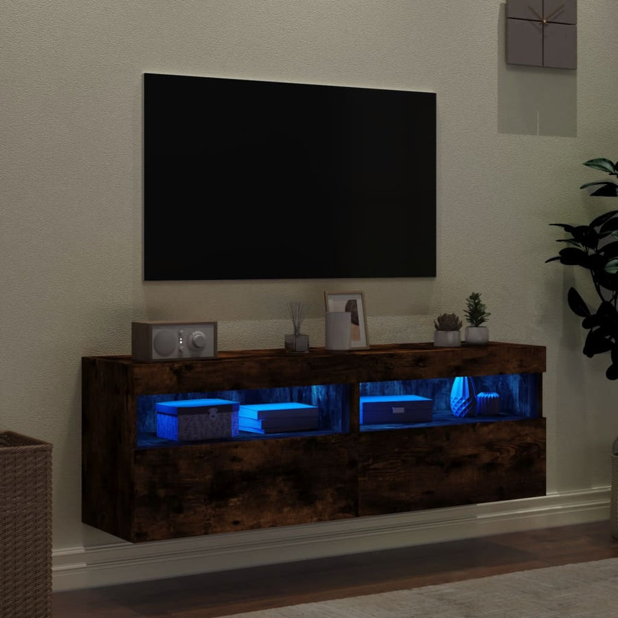 Tv-Wandmeubels Met Led 2 St 60X30X40 Cm Gerookt Eikenkleurig