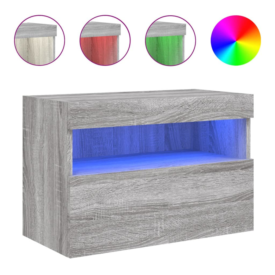 Tv-Wandmeubel Met Led-Verlichting 60X30X40 Cm Grijs Sonoma
