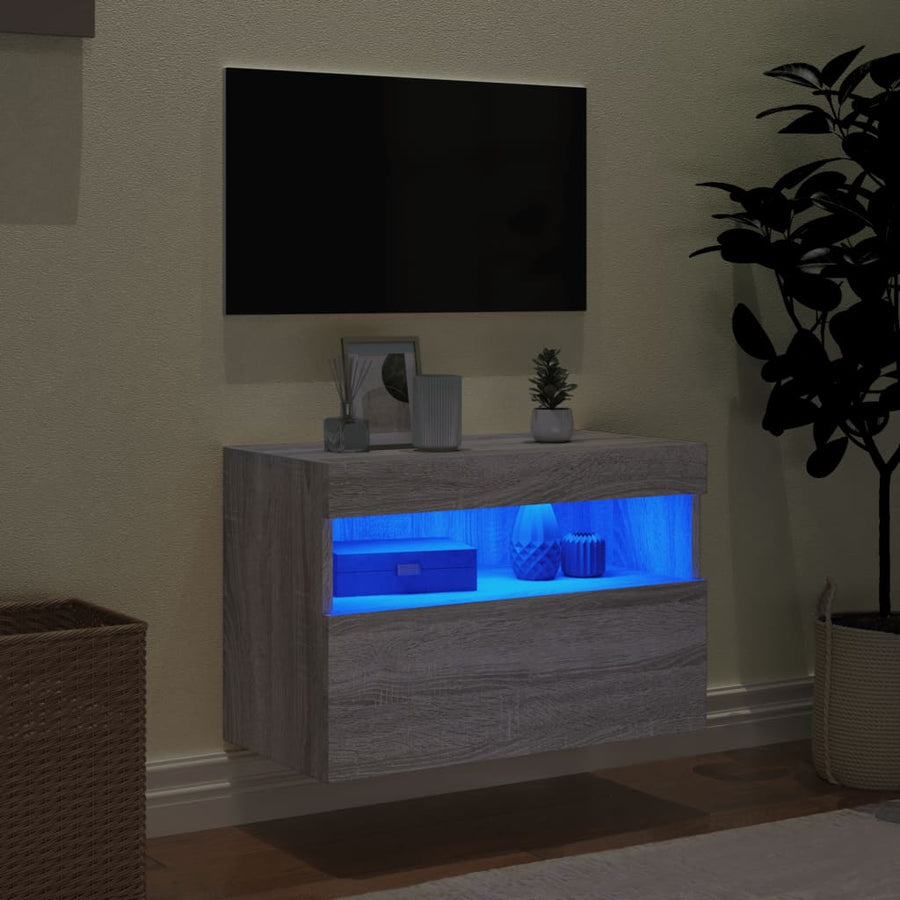 Tv-Wandmeubel Met Led-Verlichting 60X30X40 Cm Grijs Sonoma