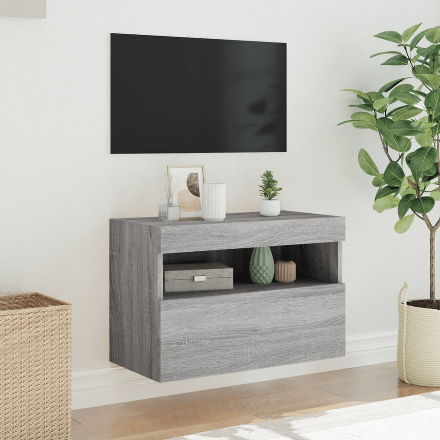 Tv-Wandmeubel Met Led-Verlichting 60X30X40 Cm Grijs Sonoma