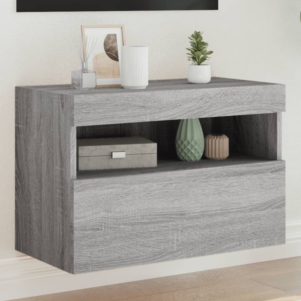 Tv-Wandmeubel Met Led-Verlichting 60X30X40 Cm Grijs Sonoma
