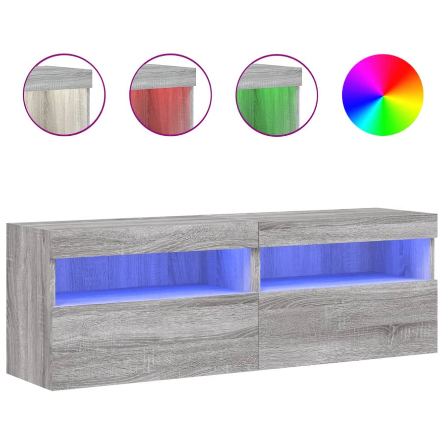 Tv-Wandmeubels Met Led 2 St 60X30X40 Cm Grijs Sonoma Eiken
