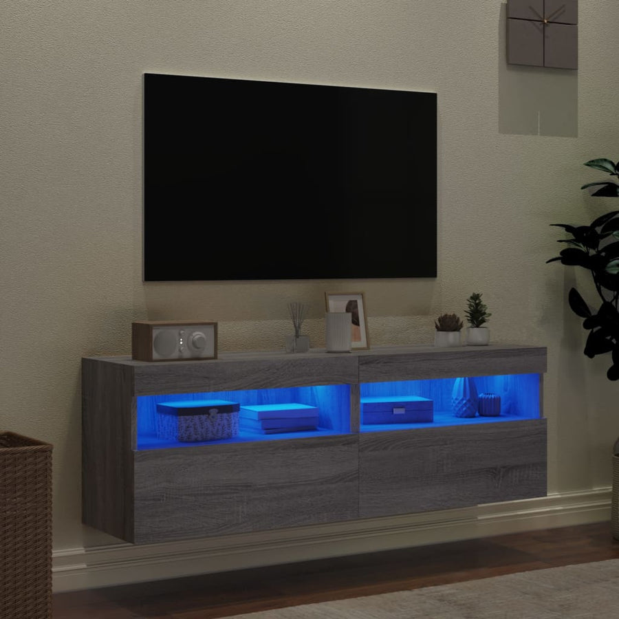 Tv-Wandmeubels Met Led 2 St 60X30X40 Cm Grijs Sonoma Eiken