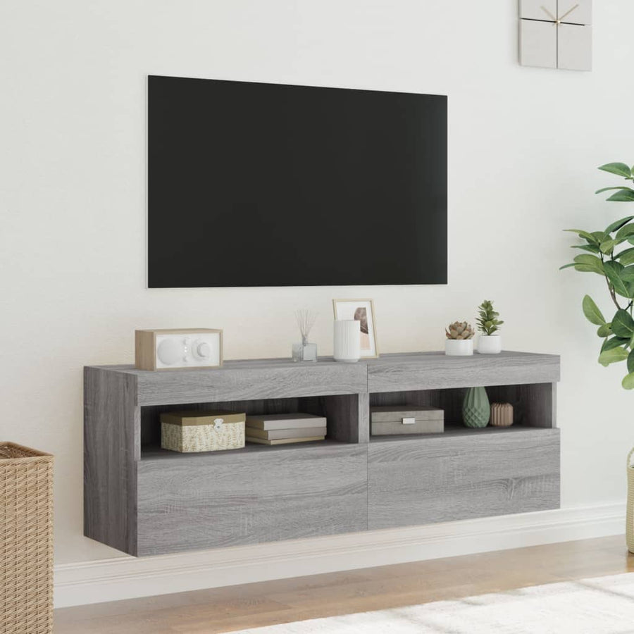Tv-Wandmeubels Met Led 2 St 60X30X40 Cm Grijs Sonoma Eiken