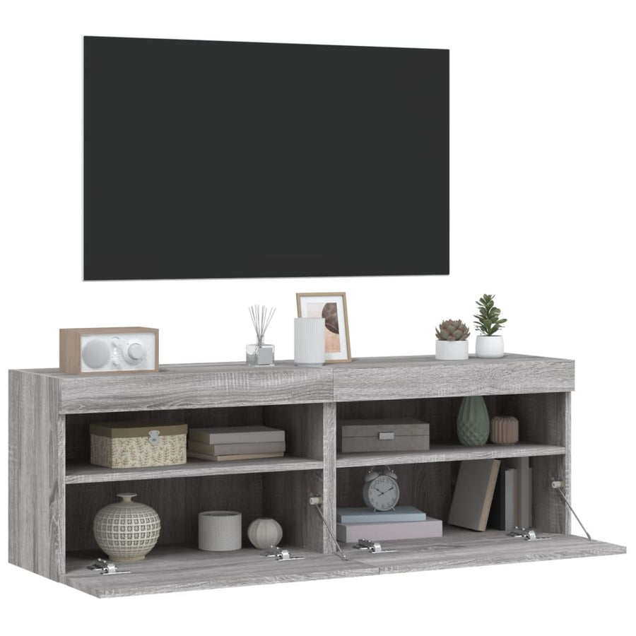 Tv-Wandmeubels Met Led 2 St 60X30X40 Cm Grijs Sonoma Eiken