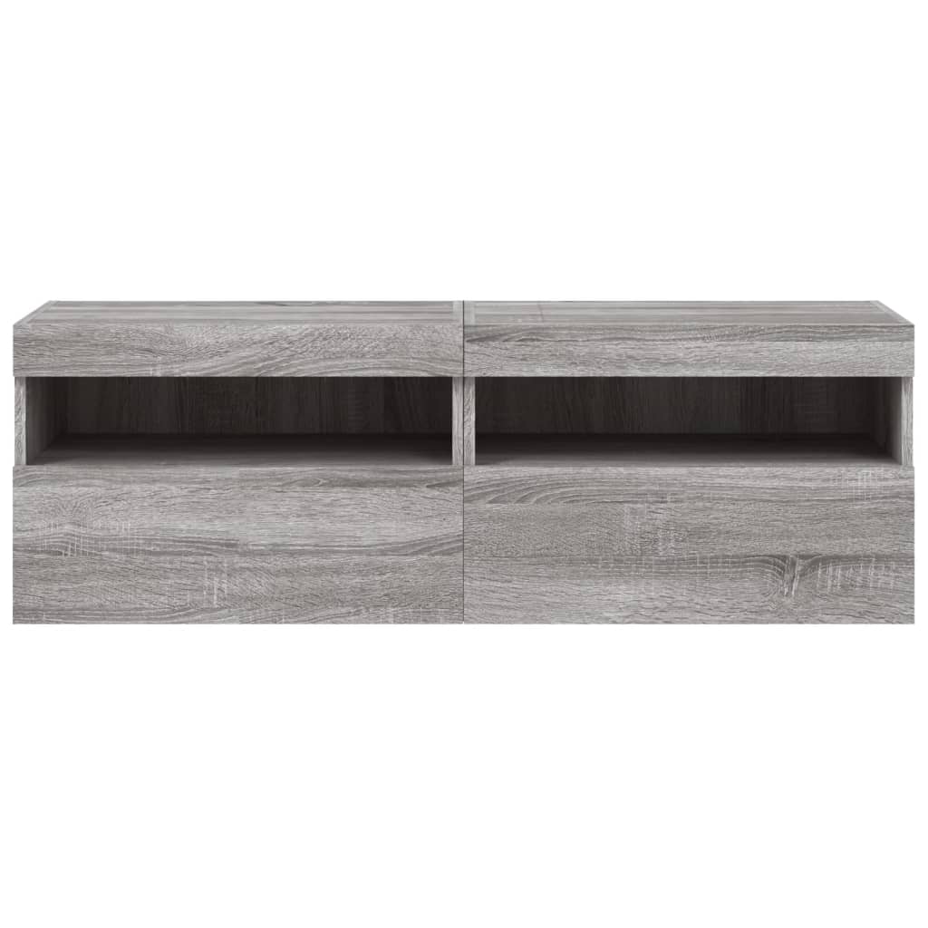 Tv-Wandmeubels Met Led 2 St 60X30X40 Cm Grijs Sonoma Eiken
