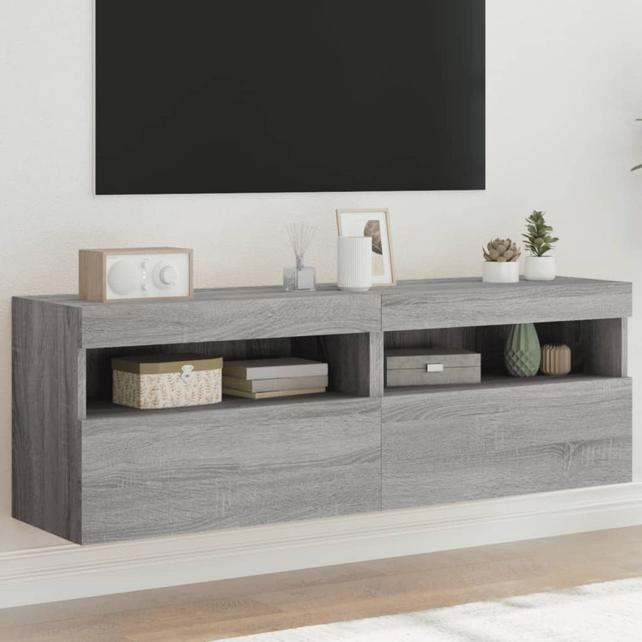 Tv-Wandmeubels Met Led 2 St 60X30X40 Cm Grijs Sonoma Eiken
