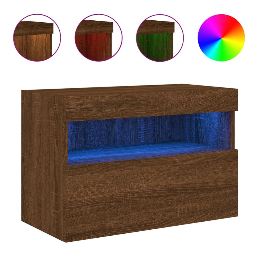 Tv-Wandmeubel Met Led-Verlichting 60X30X40 Cm Bruineikenkleurig