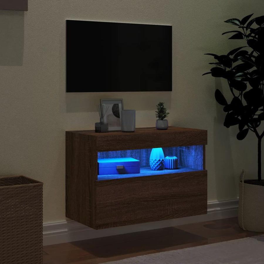 Tv-Wandmeubel Met Led-Verlichting 60X30X40 Cm Bruineikenkleurig