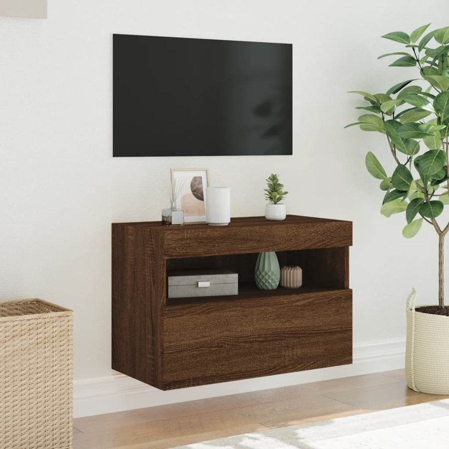 Tv-Wandmeubel Met Led-Verlichting 60X30X40 Cm Bruineikenkleurig