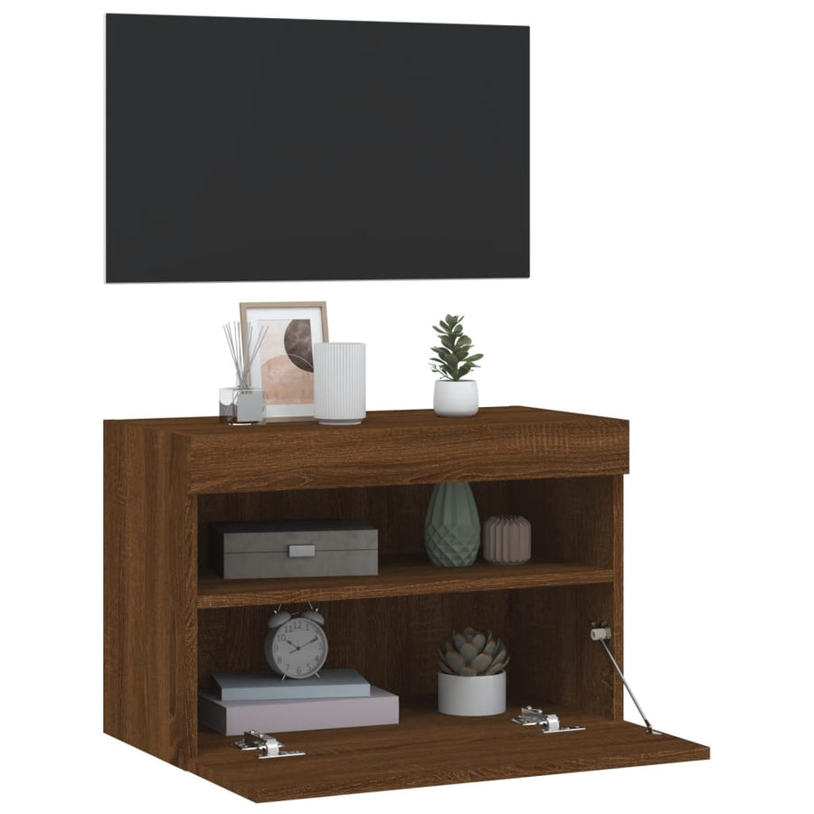 Tv-Wandmeubel Met Led-Verlichting 60X30X40 Cm Bruineikenkleurig
