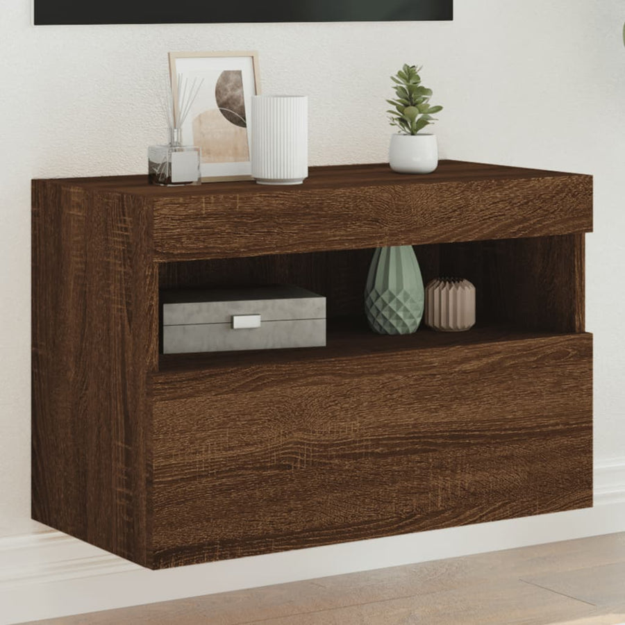 Tv-Wandmeubel Met Led-Verlichting 60X30X40 Cm Bruineikenkleurig