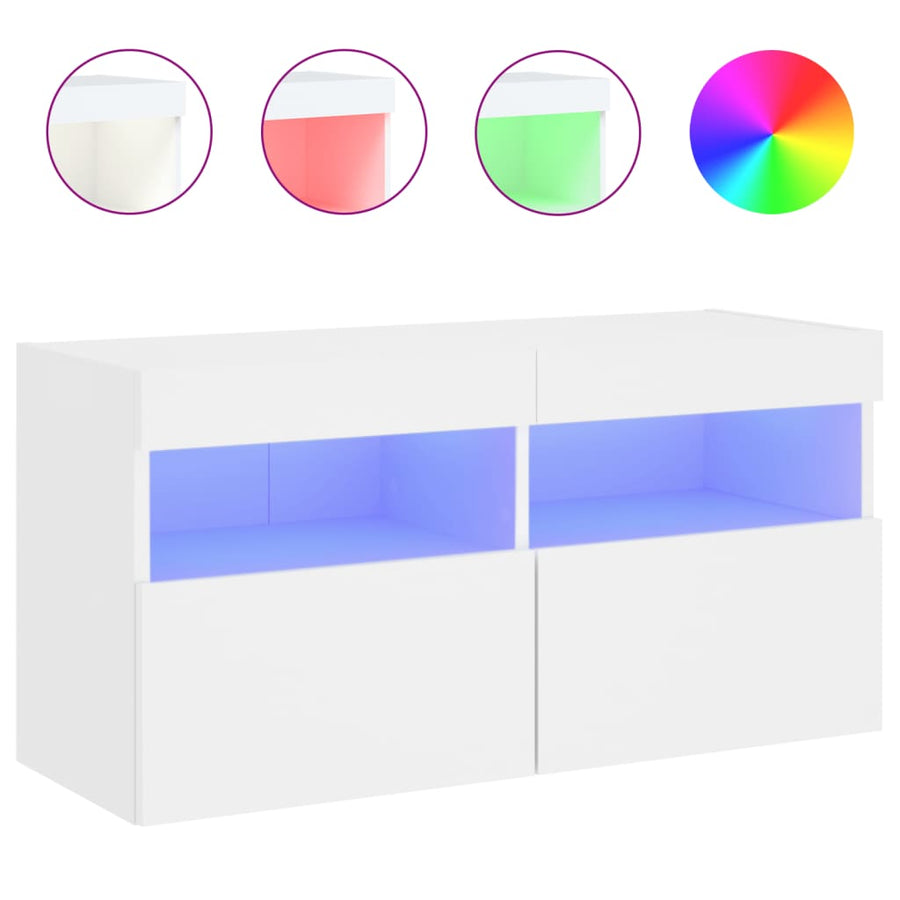 Tv-Wandmeubel Met Led-Verlichting 80X30X40 Cm Wit