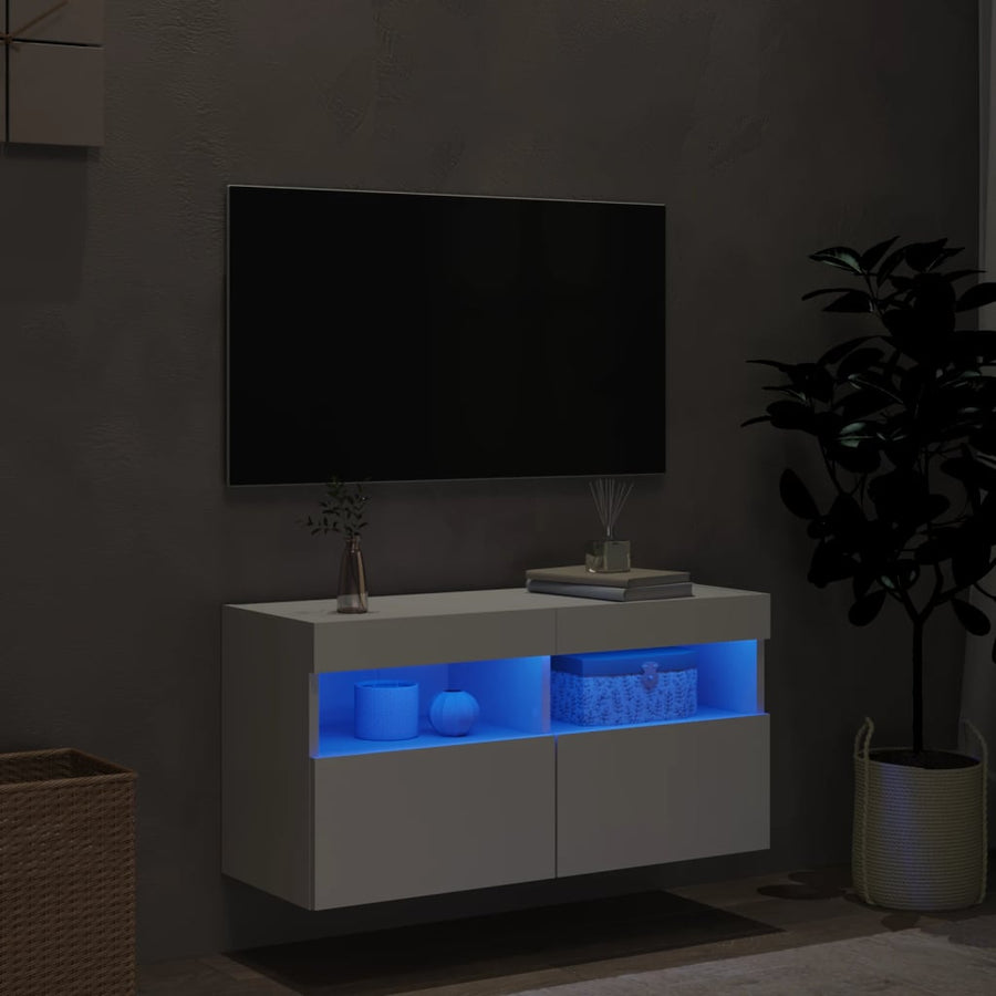 Tv-Wandmeubel Met Led-Verlichting 80X30X40 Cm Wit