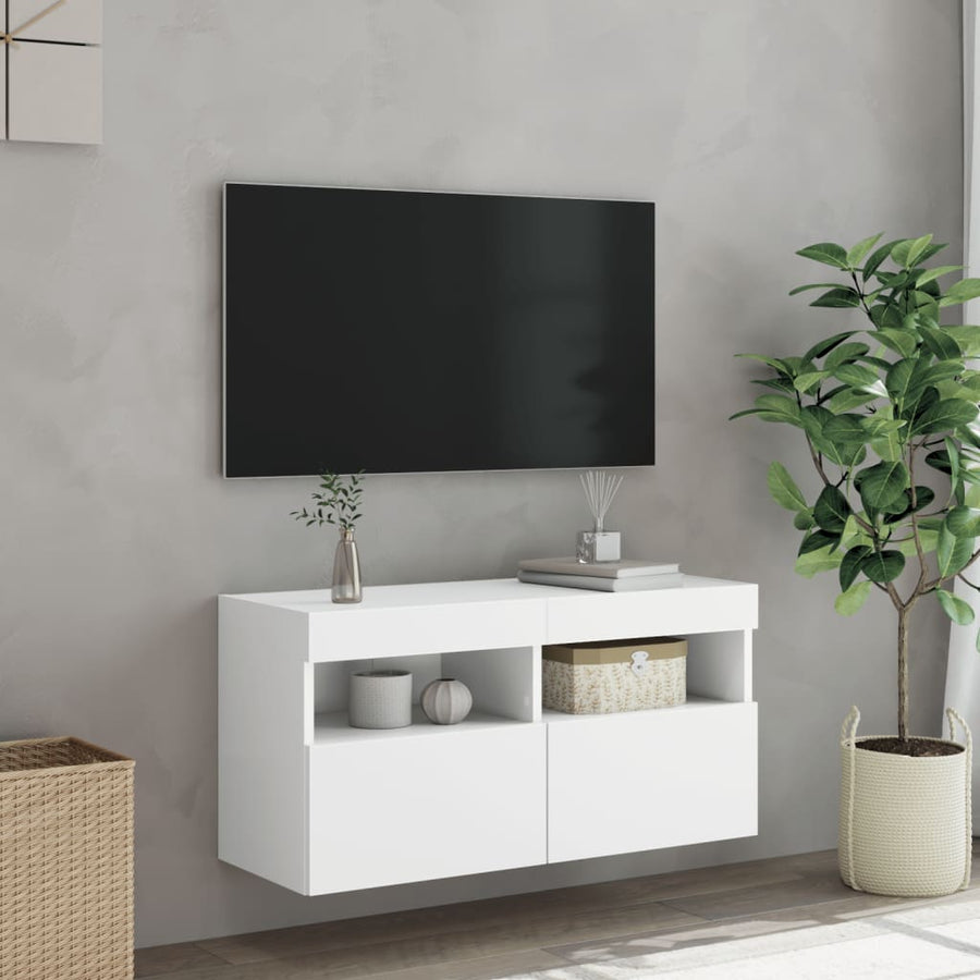 Tv-Wandmeubel Met Led-Verlichting 80X30X40 Cm Wit