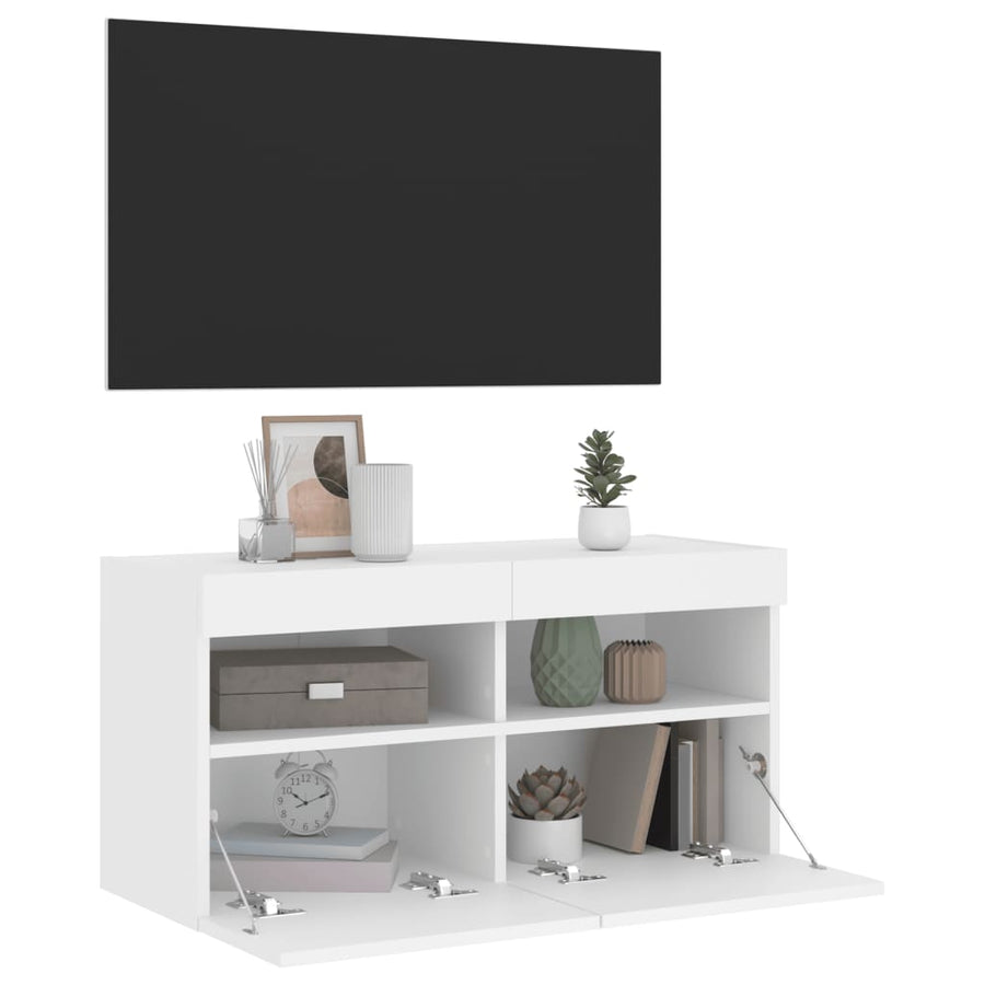 Tv-Wandmeubel Met Led-Verlichting 80X30X40 Cm Wit