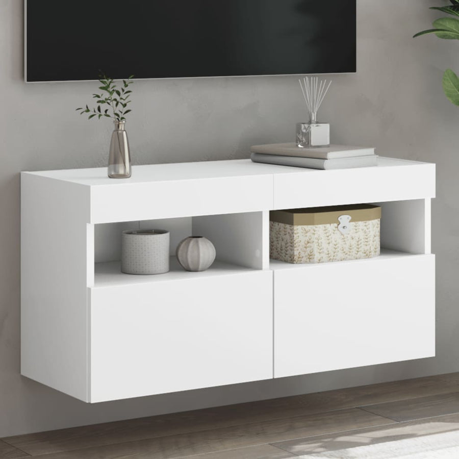 Tv-Wandmeubel Met Led-Verlichting 80X30X40 Cm Wit
