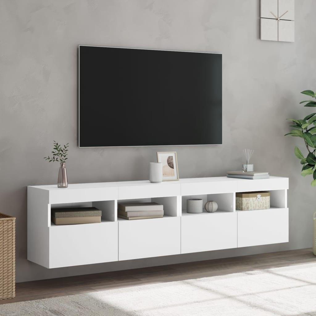 Tv-Wandmeubels Met Led-Verlichting 2 St 80X30X40 Cm Wit