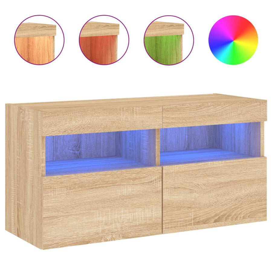 Tv-Wandmeubel Met Led-Verlichting 80X30X40 Cm Sonoma Eikenkleur