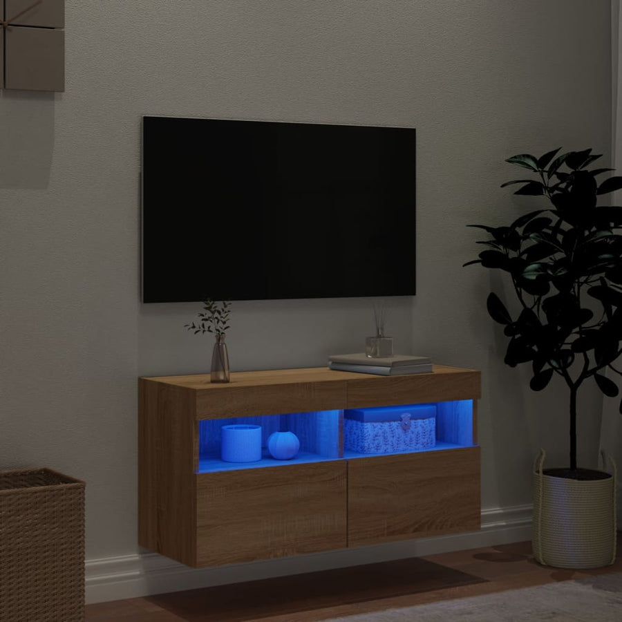 Tv-Wandmeubel Met Led-Verlichting 80X30X40 Cm Sonoma Eikenkleur