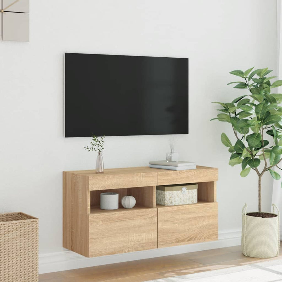 Tv-Wandmeubel Met Led-Verlichting 80X30X40 Cm Sonoma Eikenkleur