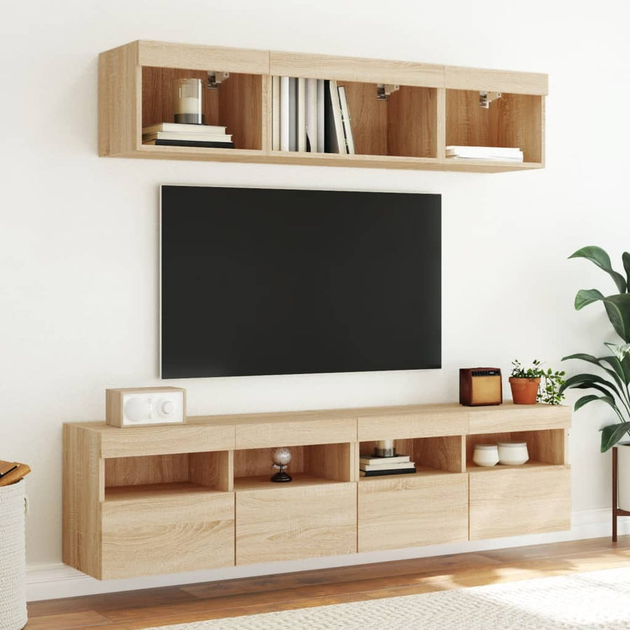 Tv-Wandmeubel Met Led-Verlichting 80X30X40 Cm Sonoma Eikenkleur