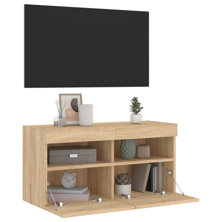Tv-Wandmeubel Met Led-Verlichting 80X30X40 Cm Sonoma Eikenkleur