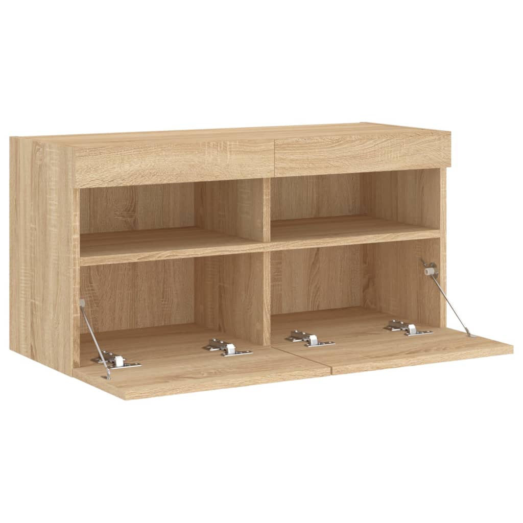 Tv-Wandmeubel Met Led-Verlichting 80X30X40 Cm Sonoma Eikenkleur