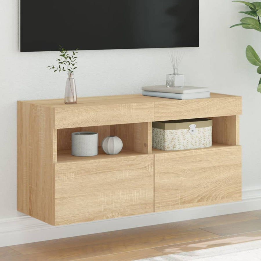 Tv-Wandmeubel Met Led-Verlichting 80X30X40 Cm Sonoma Eikenkleur