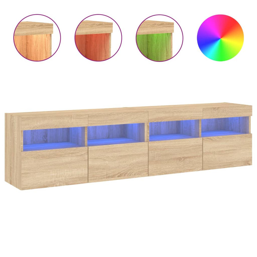 Tv-Wandmeubels Met Led 2 St 80X30X40 Cm Sonoma Eikenkleurig