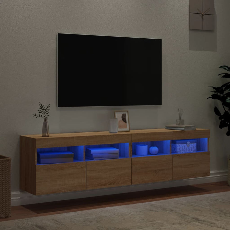 Tv-Wandmeubels Met Led 2 St 80X30X40 Cm Sonoma Eikenkleurig