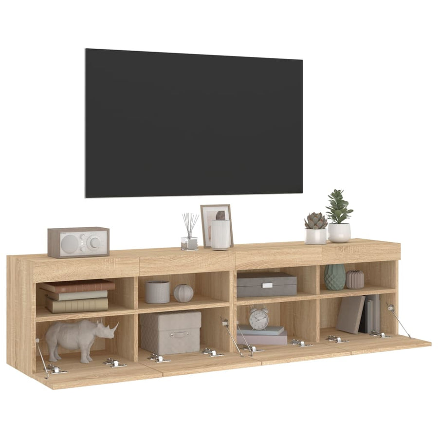 Tv-Wandmeubels Met Led 2 St 80X30X40 Cm Sonoma Eikenkleurig