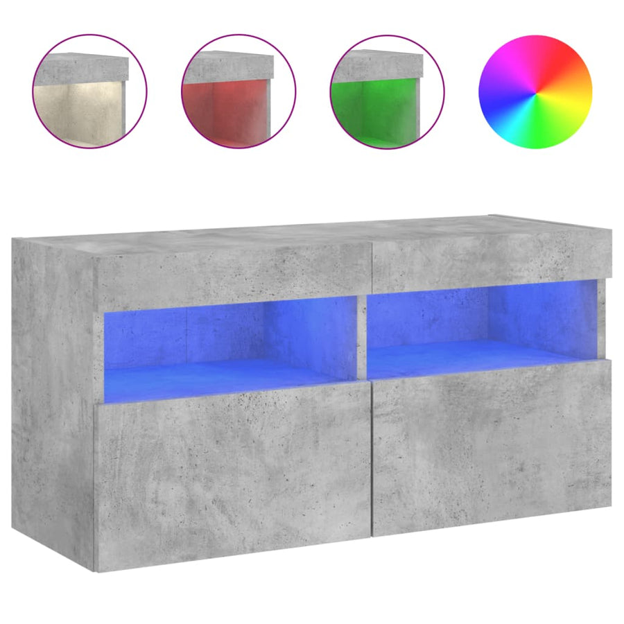 Tv-Wandmeubel Met Led-Verlichting 80X30X40 Cm Betongrijs