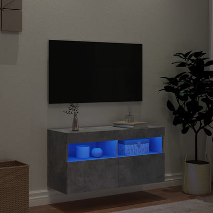 Tv-Wandmeubel Met Led-Verlichting 80X30X40 Cm Betongrijs
