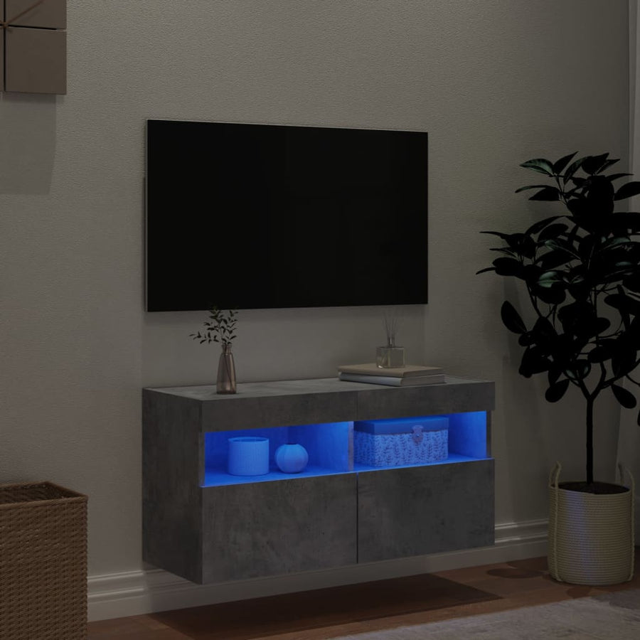 Tv-Wandmeubel Met Led-Verlichting 80X30X40 Cm Betongrijs