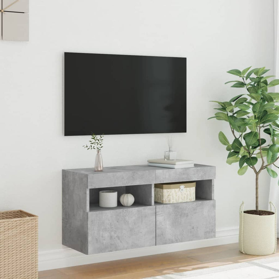 Tv-Wandmeubel Met Led-Verlichting 80X30X40 Cm Betongrijs