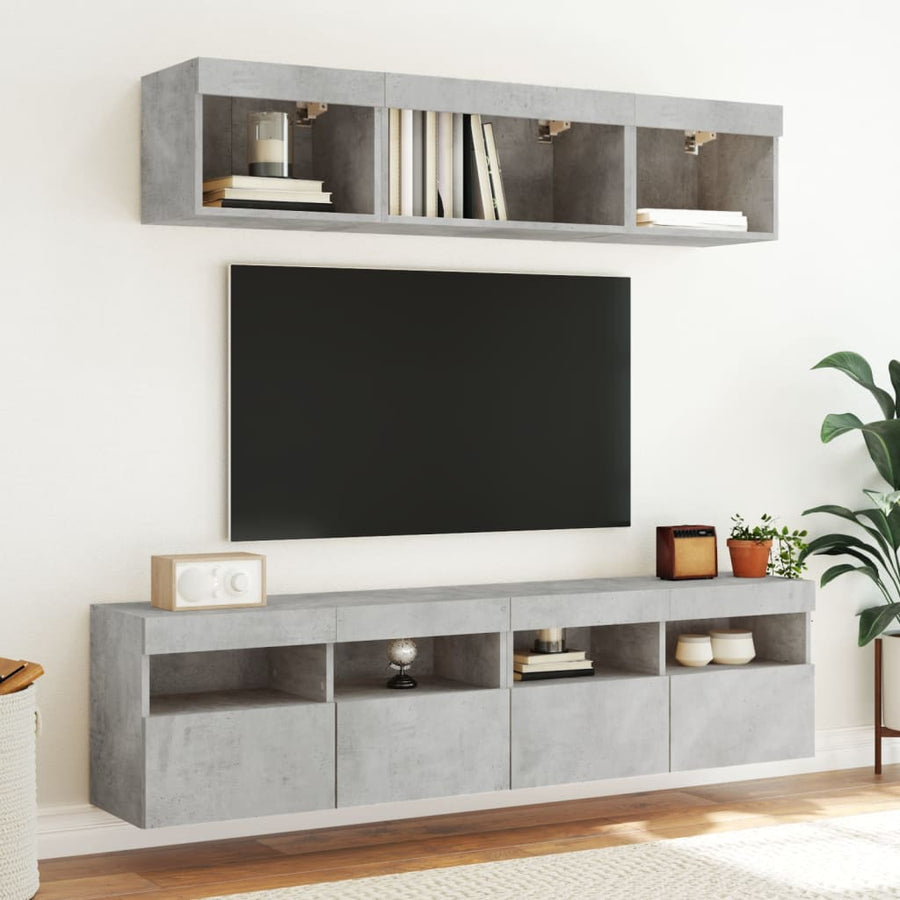 Tv-Wandmeubel Met Led-Verlichting 80X30X40 Cm Betongrijs